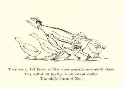 Det fanns en gammal person som var trevlig och vars kompanjoner oftast var gäss. av Edward Lear