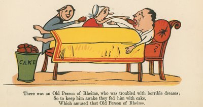 Det fanns en gammal person i Reims som hade hemska drömmar, ur "A Book of Nonsense", utgiven av Frederick Warne and Co. i London, ca 1875. av Edward Lear