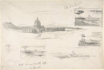 Utsikt över Peterskyrkan, Rom av Edward Lear
