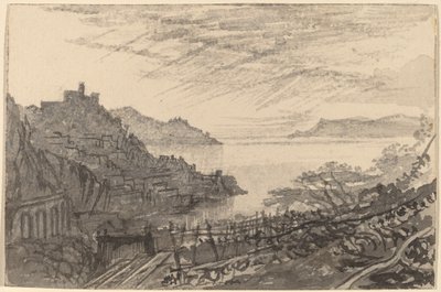 Utsikt över en bukt från en sluttning av Amalfi, 18841885. av Edward Lear