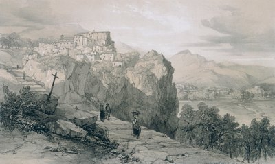 Utsikter i Rom och dess omgivningar: Rocca Giovane och i fjärran Licensstäderna och Civitella di Licenses av Edward Lear