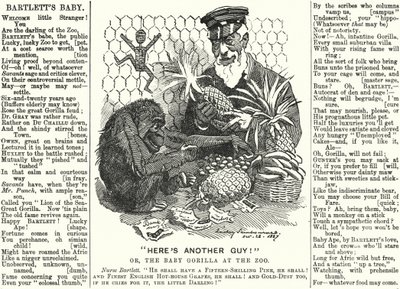 Punch tecknad: Abraham Dee Bartlett, föreståndare för London Zoo, och en babygorilla (gravyr) av Edward Linley (after) Sambourne
