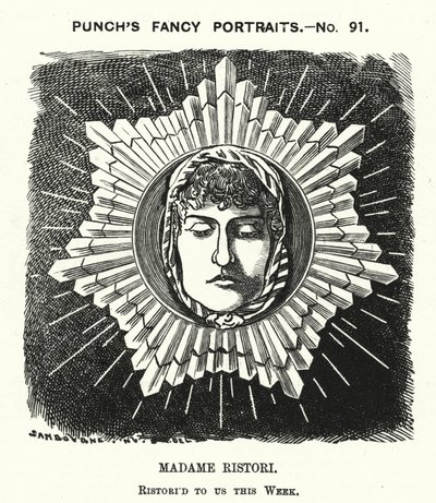 Punch tecknad: Adelaide Ristori, italiensk skådespelerska (gravyr) av Edward Linley (after) Sambourne