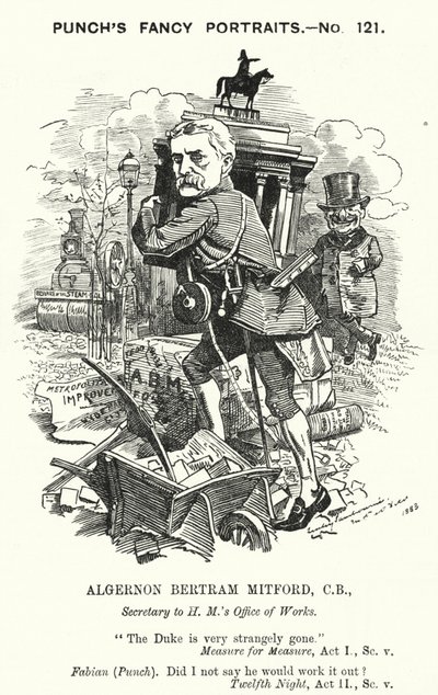 Punch tecknad: Algernon Bertram Freeman-Mitford av Edward Linley (after) Sambourne