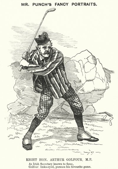 Punch tecknad: Arthur Balfour, brittisk konservativ politiker och premiärminister (gravyr) av Edward Linley (after) Sambourne