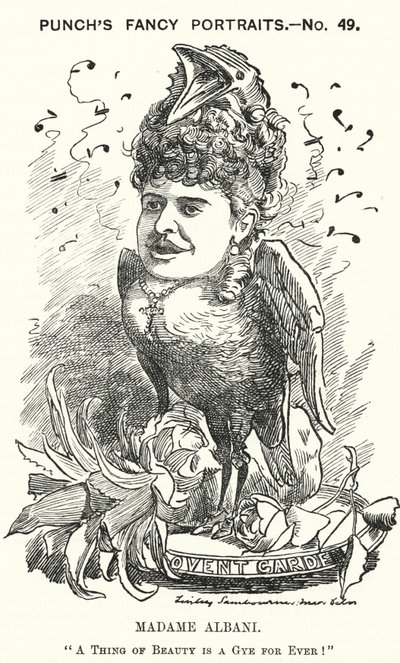 Punch tecknad: Emma Albani, kanadensisk operasångerska (gravyr) av Edward Linley (after) Sambourne