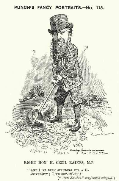 Punch tecknad: Henry Cecil Raikes, engelsk konservativ politiker (gravyr) av Edward Linley (after) Sambourne