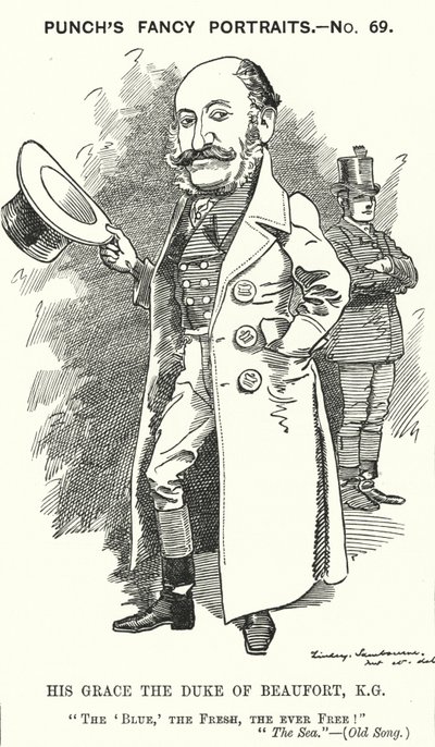 Punch tecknad: Henry Charles Fitzroy Somerset, 8:e hertigen av Beaufort, engelsk soldat och konservativ politiker (gravyr) av Edward Linley (after) Sambourne