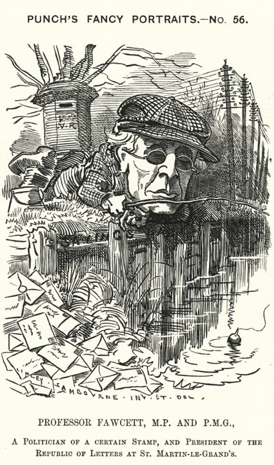 Punch tecknad: Henry Fawcett, engelsk politiker och ekonom (gravyr) av Edward Linley (after) Sambourne