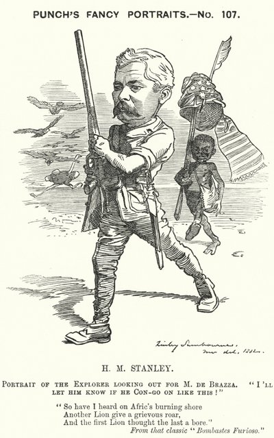 Punch tecknad: Henry Morton Stanley, walesisk journalist och upptäcktsresande (gravyr) av Edward Linley (after) Sambourne