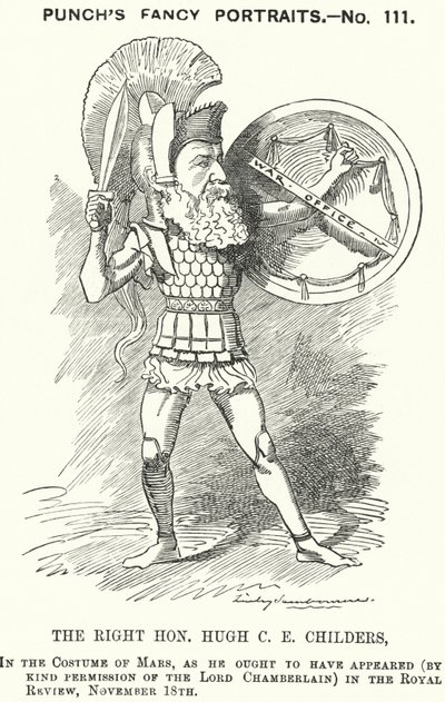 Punch tecknad: Hugh Childers, engelsk liberal politiker (gravyr) av Edward Linley (after) Sambourne