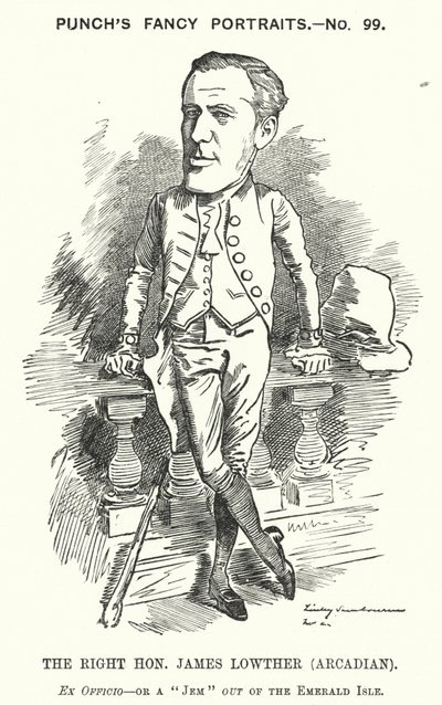 Punch tecknad: James Lowther, engelsk konservativ politiker och idrottsman (gravyr) av Edward Linley (after) Sambourne
