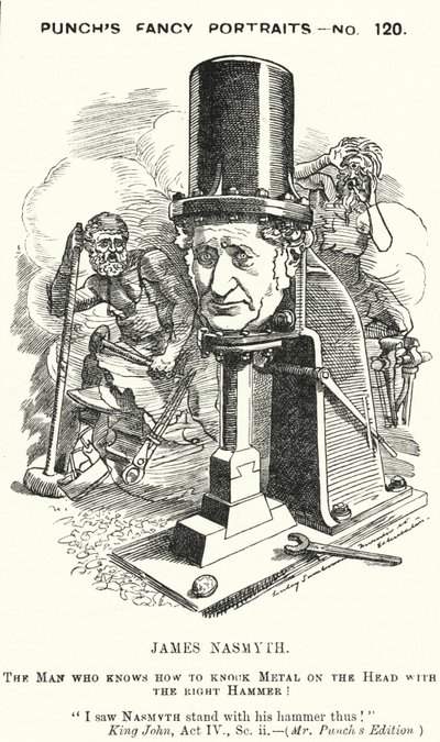 Punch-tecknad film: James Nasmyth, skotsk ingenjör och uppfinnare av ånghammaren (gravyr) av Edward Linley (after) Sambourne