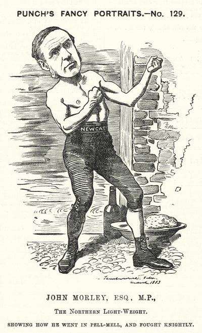 Punch tecknad: John Morley, engelsk liberal politiker (gravyr) av Edward Linley (after) Sambourne