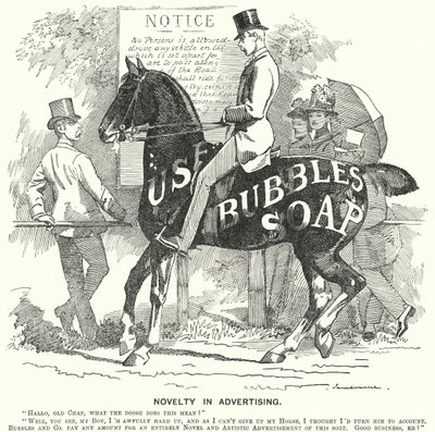 Punch cartoon: Novelty in Advertising (gravyr) av Edward Linley (after) Sambourne