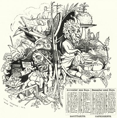 Punch tecknad: november och december (gravyr) av Edward Linley (after) Sambourne