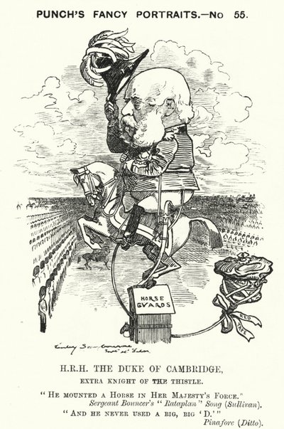 Punch tecknad: Prins George, hertig av Cambridge, brittisk soldat (gravyr) av Edward Linley (after) Sambourne