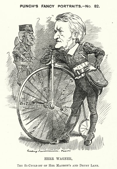Punch tecknad: Richard Wagner, tysk kompositör (gravyr) av Edward Linley (after) Sambourne