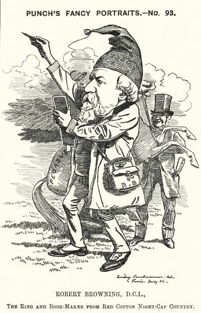 Punch tecknad: Robert Browning, engelsk poet och dramatiker (gravyr) av Edward Linley (after) Sambourne