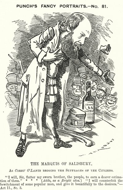 Punch tecknad: Robert Gascoyne-Cecil, 3:e markis av Salisbury, engelsk konservativ politiker (gravyr) av Edward Linley (after) Sambourne