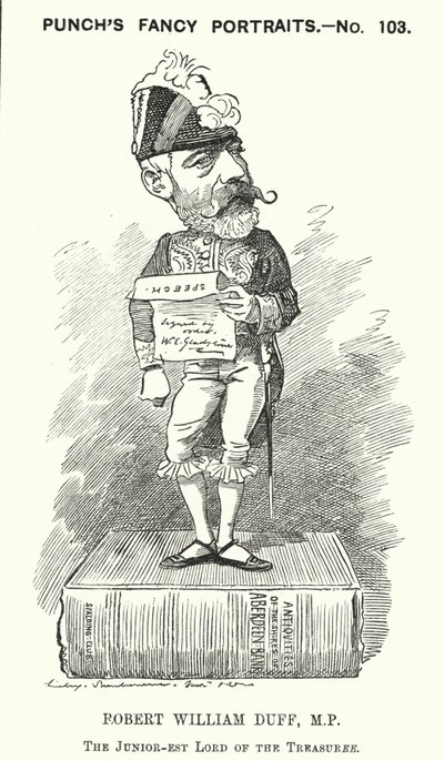 Punch tecknad: Robert William Duff, skotsk liberal politiker (gravyr) av Edward Linley (after) Sambourne