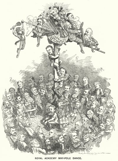 Punch tecknad: Royal Academy Maypole Dance (gravyr) av Edward Linley (after) Sambourne