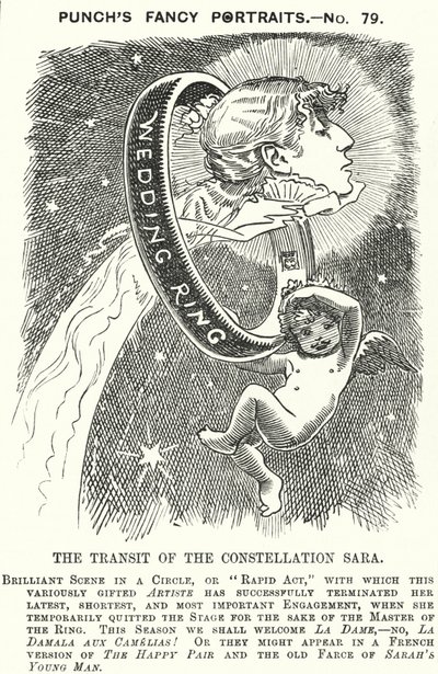 Punch tecknad: Sarah Bernhardt, fransk skådespelerska (gravyr) av Edward Linley (after) Sambourne