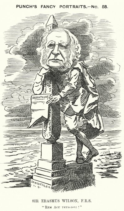 Punch-tecknad serie: Sir Erasmus Wilson, engelsk kirurg och hudläkare (gravyr) av Edward Linley (after) Sambourne