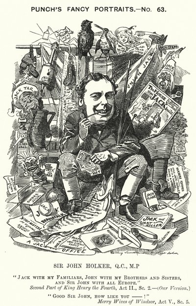 Punch tecknad: Sir John Holker, engelsk advokat och politiker (gravyr) av Edward Linley (after) Sambourne