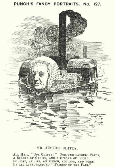 Punch tecknad: Sir Joseph William Chitty, engelsk domare, liberal politiker och idrottsman (gravyr) av Edward Linley (after) Sambourne