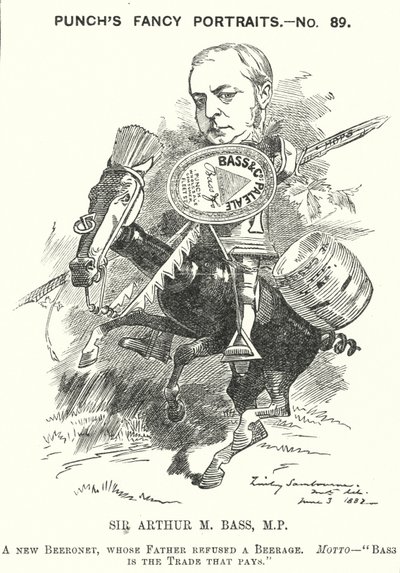 Punch tecknad: Sir Michael Arthur Bass av Edward Linley (after) Sambourne