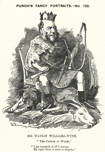 Punch tecknad: Sir Watkin Williams-Wynn, 6:e baronet, walesisk konservativ politiker (gravyr) av Edward Linley (after) Sambourne