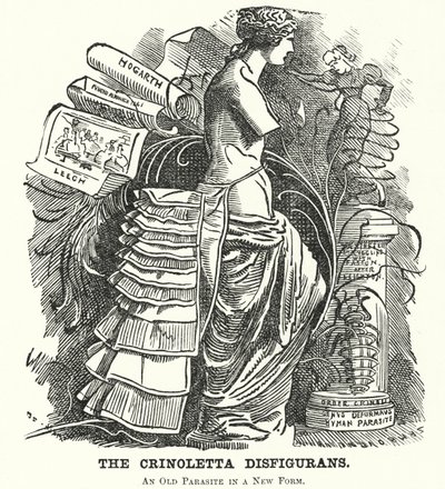 Punch tecknad: The Crinoletta Disfigurans (gravyr) av Edward Linley (after) Sambourne