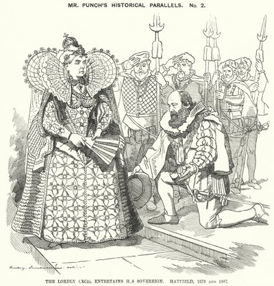 Punch-tecknad film: The Lordly Cecil underhåller sin suverän, Hatfield av Edward Linley (after) Sambourne