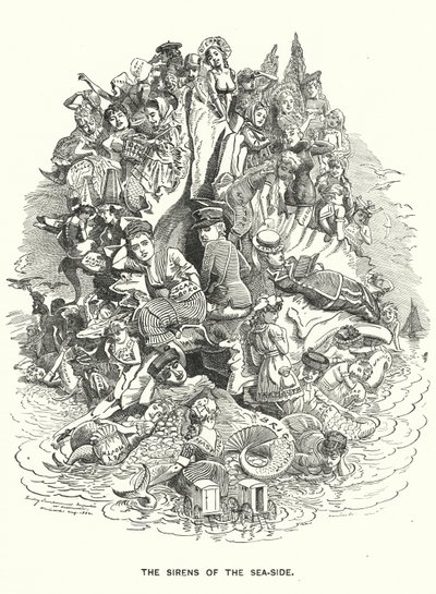 Punch tecknad serie: The Sirens of the Sea-Side - Brittiska semesterorter vid kusten (gravyr) av Edward Linley (after) Sambourne