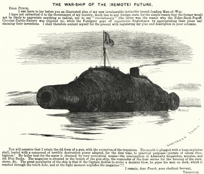 Punch tecknad: The Warship of the (Remote) Future (gravyr) av Edward Linley (after) Sambourne