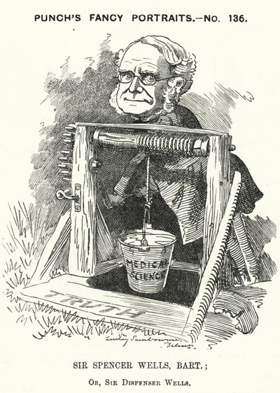 Punch tecknad: Thomas Spencer Wells, engelsk läkare, kirurg till drottning Victoria (gravyr) av Edward Linley (after) Sambourne