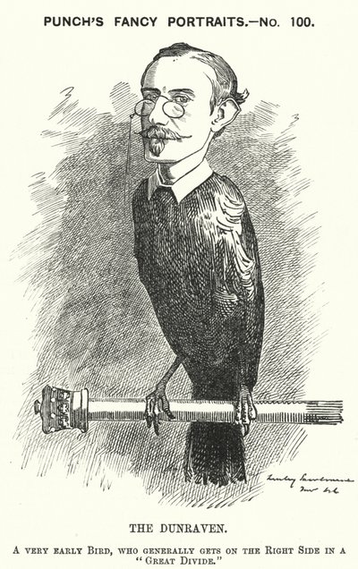 Punch-tecknad film: Windham Wyndham-Quin, 4:e Earl of Dunraven och Mount-Earl, anglo-irländsk journalist, markägare och konservativ politiker (gravyr) av Edward Linley (after) Sambourne