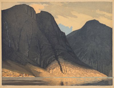 [bergsutsikt med vatten] av Edward Louis Laurenson