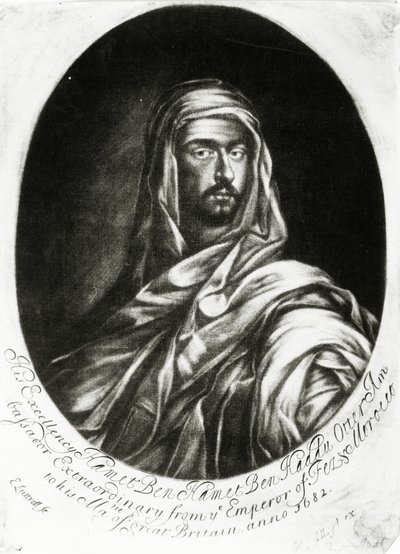 Hans excellens Hamet Ben Hamet Ben Haddu Otter, publicerad av John Lloyd, 1682 (mezzotint) av Edward Luttrell