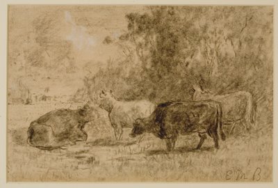 Landskap med fyra kor, ca. 1880-talet (kol på papper) av Edward Mitchell Bannister