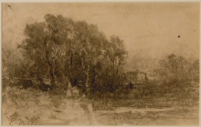 Landskap med skogar, ca. 1880-talet (grafit på papper) av Edward Mitchell Bannister