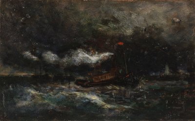 Squall, Brenton Light (båt i storm, fyr i bakgrunden) av Edward Mitchell Bannister