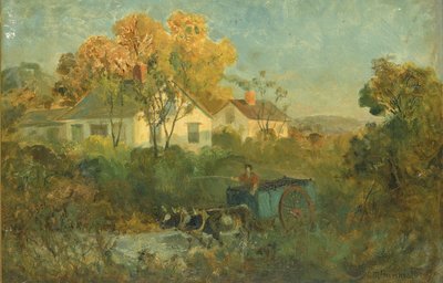 Drinking Pool-mannen i vagn med oxar vid poolen, 1895. av Edward Mitchell Bannister
