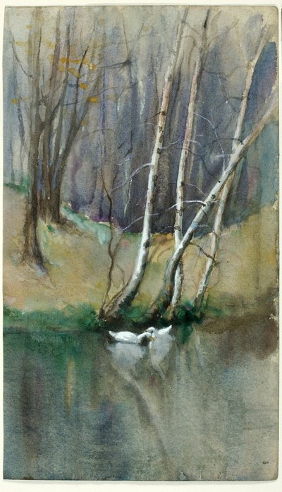 Utan titel (Trälandskap med björkträd och ankor) av Edward Mitchell Bannister