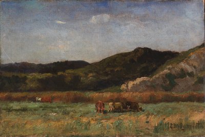 Utan titel (landskap med betande kor, kullar) av Edward Mitchell Bannister