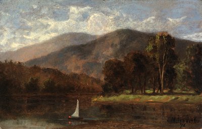 Namnlös segelbåt i floden, 1876. av Edward Mitchell Bannister