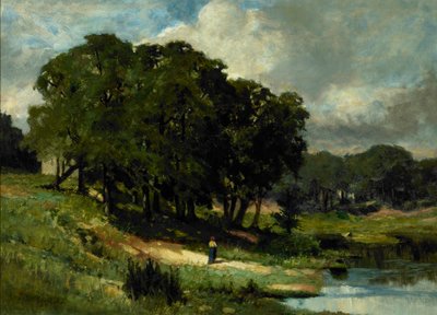 Kvinna som står nära en damm av Edward Mitchell Bannister