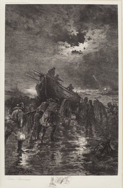 Namnlös (Sjösättning av en Dory/Till räddning/skeppsvrak) av Edward Moran