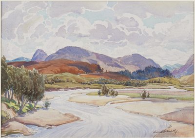 On the Spey (penna och akvarell på papper) av Edward Mossforth Neatby